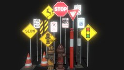 PBR Street Props modern, gasoline, highway, road, signs, industry, equipment, sign, hydrant, machine, sidewalk, contraption, vehicle, pbr, city, street, construction, industrial