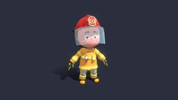 Firefighter character worker, firefighter, character, cartoon, lowpoly