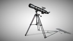 Detailed HQ Telescope and Tripod sky, moon, astronomy, telescope, lens, optical, zoom, science, static, tripod, reflector, ocular, optic, spyglass, observation, refractor, space