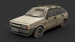 Dirty Lada (lowpoly from scan) abandoned, sedan, soviet, wreck, rusty, lada, hatchback, russian, cardboard, dirty, grunge, georgia, vehicle, lowpoly, scan, car, gameready