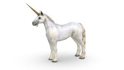 LowPoly the Mythical Creature Unicorn horns, unicorn, forest, white, pet, medieval, mystery, mammal, historical, color, tail, narwhal, mythology, game-ready, mythical, game-asset, hooves, fantasycreature, character, horse, low, model, gameasset, creature, animal, fantasy, male, polygon, gameready, black-tailed, white-tailed