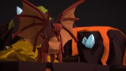 Low-Poly Dragon tree, coin, chest, money, prop, wings, crystal, clothes, island, crown, flame, cliff, lava, coins, goblet, fire, low-poly-model, lowpolymodel, low-poly, lowpoly, low, dragon, rock, cup, blade, gold, noai