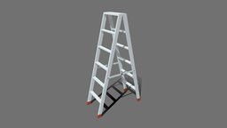 Low Poly Cartoon Aluminium Ladder ladder, aluminium, flatshaded, climbing, climb, step, polyart, stepladder, cartoon, stair, blender, lowpoly, low, poly