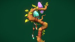 Forest staff forest, vines, staff, crystal, magical, potion, handpainted, wood, stylized, leaves