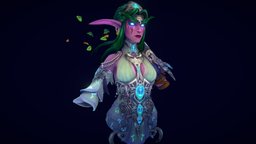 Tyrande Whisperwind: World of Warcraft Fan Art warrior, elf, blizzard, worldofwarcraft, priestess, nightelf, handpainted, fantasy, leaves, wow, tyrandewhisperwind