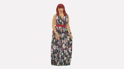 Woman In Long Flowered Dress 0755 style, people, beauty, long, clothes, dress, miniatures, realistic, woman, character, 3dprint, model, flowered