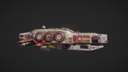 F-450 Defiance red, white, future, rust, heavy, damaged, grunge, metal, jet, frigate, grime, weapon, sci-fi, spaceship