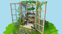 Tiny greenhouse plants, flower, garden, composition, flowers, flowerpot, greenhouse, nature, blender-3d, flower-pot, nature-plants, blender, blender3d, plants-nature