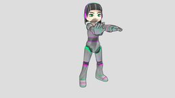 Female Robot character, handpainted, cartoon, lowpoly, gameasset, robot