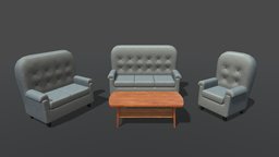 Sofa and table room, sofa, table, interior-design, cartoon, lowpoly, chair, house