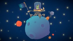 Planetary Conquest (More or less) asteroid, fish, toon, cute, flag, empire, mecha, star, alien, outline, gradient, sketchfabweeklychallenge, blender, lowpoly, robot, space