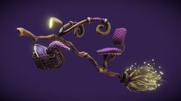 The Travelers Broomstick cat, particles, travel, midpoly, magical, broom, black-cat, broomstick, witch-hat, stylized-texture, handpainted, vehicle, witch, stylized, magic, travelchallenge