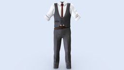 Male Double Breast Vest Trousers White Shirt Tie office, white, shirt, vest, double, clothes, with, dress, gray, tie, boss, sleeves, belt, mens, outfit, breast, handsome, formal, trousers, rolled, cool, man, male