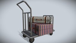 Hotel luggage trolley PBR low-poly game ready 3D trolley, hotel, transport, cart, carrier, equipment, airport, hack, appliance, push, luggage, internal, motel, baggage, carry, logistic, substancepainter, substance, vehicle