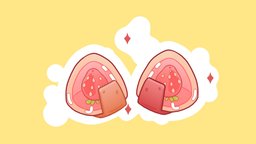 unlit Cute Onigiri food, toon, cute, summer, kawaii, strawberry, sushi, onigiri, cartoon, 3d, stylized, anime
