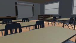 School Classroom Example Scene scene, uv, set, desk, example, pack, table, classroom, view, showcase, brush, 3d-modeling, chalk, chalkboard, unwrapped, asset, blender, texture, pbr, chair, test, cycles
