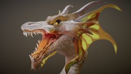 Snarly Dragon Bust angry, medieval, teeth, butterfly, sculptgl, scaley, substancepainter, substance, blender3d, bust, creature, fantasy, dragon, dinosaur, snarling