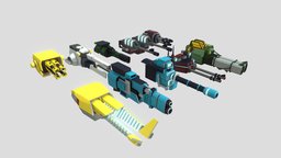 Low Poly Sci-Fi Turrets turret, science-fiction, low-poly-model, plasmagun, low-poly-blender, weapons, lowpoly, sci-fi