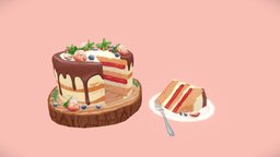  Cake food, fruit, cake, prop, unfinished, wip, dessert, jam, sweets, icing, game-asset, hand-painted, wood, lowpolydessertchallenge
