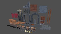 Dungeon Set dungeon, set, stylised, props, pbr