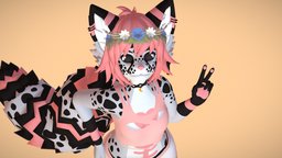 Leah racoon, flowers, cheetah, spots, tail, fluffy, furry, vrchat