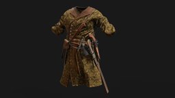 XVII century outfit clothes, saber, pistol, xvii, outfit, pbr-game-ready, lowpoly, military, costume-man, noai