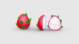 Cartoon dragon fruit drink, food, fruit, garden, orchard, cut, beverage, eat, farm, juice, nature, health, pitaya, lowpolymodel, planting, handpainted