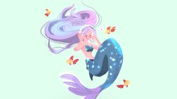 Mermaid Girl marine, fish, sculpting, flatshaded, mermaid, posing, optimised, stylizedcharacter, character, handpainted, blender, lowpoly, stylized, sea