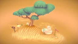 A Tree in the Desert desert, hand-painted, stylized