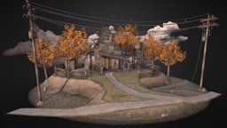 Autumn Nest dae, scene, fence, wooden, forest, barrel, tile, bird, birds, trim, rocks, road, clouds, electrical, electricity, electronic, natural, barrels, cabin, crow, roads, diorama, fencing, nature, path, tileable, lonely, autumn, howest, crows, low-poly-model, wooden-house, autumn-tree, ggp, low-poly, lowpoly, wood, dark, rock, "autumn-colors", "trimsheet", "loner"