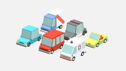 Low poly Cars pack 3D model cars, flat, cartoon, game, blender, lowpoly