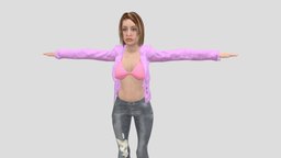 Pink realistic 3d Female Character -girl, lipsync, rigged, female-model, 3d-character-animation