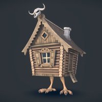 Hut on kurih legs (With animation) substancepainter, low-poly, cartoon, game, pbr, low, animation