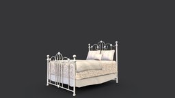 Low Poly Traditional Iron Bed bed, bedroom, classic, furniture, iron, traditional, pbr, lowpoly, low, poly