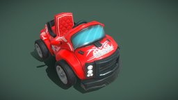 Cartoon Kart 03 Red Truck fun, veicle, low-poly-model, automovile, low-poly, cartoon, lowpoly, low, poly, car, textured