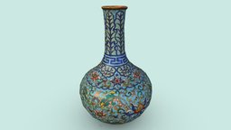 Chinese Cloisonné Vase vase, game-ready, cloisonne, low-poly, photogrammetry