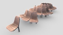 Round Bench [7] 4 parts Wood Metal Version 2 bench, version, rounded, metal, park-bench, 3dhaupt, street-furniture, city-furniture, software-service-john-gmbh, low-poly, wood, round-tree-bench