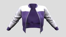 Female Purple White Open Front Sports Jacket suit, white, track, front, fashion, purple, girls, jacket, college, top, open, clothes, sports, womens, running, wear, varsity, pbr, low, poly, female