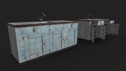 Old Painted Wood Kitchen Cabinets wooden, prop, vintage, doors, painted, corner, sink, dirty, balcony, metal, cabinet, old, kitchen, openable, counters, paintedwood, gameasset, wood