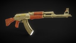 custom ak 47 golden skin soldier, army, unreal, russian, survival, russia, terrorist, ranged-weapon, weapon, unity, pbr, gun, war