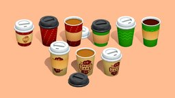 Takeout Coffee cute, cafe, coffee, espresso, drinks, customizable, mocha, coffeeshop, latte, beverages, takeout, handpainted, unity, unity3d, cartoon, lowpoly, stylized, modular, logodesign, noai