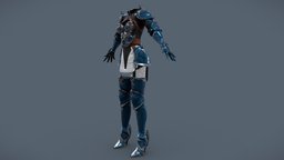 $AVE Female Fantasy Warrior Knight Armour Suit body, steampunk, suit, armour, full, cloth, high, heel, medieval, jacket, top, clothes, guards, skirt, boots, thigh, metal, shoulder, wear, gloves, elbow, spurs, loin, character, game, pbr, low, poly, female, blue, fantasy, hand, knight