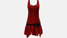 Female 1920s Flapper Dress short, red, vintage, fashion, retro, clothes, dress, womens, wear, 1920s, flapper, fringe, hem, coctail, pbr, low, poly, female, black
