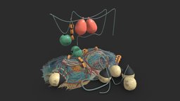 Fishing Buoys & Nets storage, marine, lod, fishing, float, industry, equipment, rustic, ocean, pile, rope, fisherman, props, tool, port, fabric, fisher, buoy, net, game-ready, maritime, nautical, netting, asset, game, lowpoly, industrial, sea