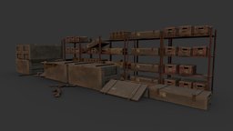 Abandoned Bunker Supplies abandoned, shelf, post-apocalyptic, bunker, civil, defense, crates, ammo, ruined, cardboard, box, destroyed, dusty, shelves, supplies, mouldering, ration, moldy, military, gameasset, gameready