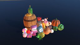 Cartoon food props food, fruit, android, vegetables, cartoon, game, 3d, blender, lowpoly, stylized