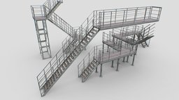 Industrial Stairs Modular stairway, stairs, warehouse, metal, realistic, hangar, refinery, staircase, pbr, factory, modular, industrial