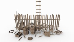 Modular Wooden Props fence, abandoned, wooden, barrel, assets, ladder, medieval, board, props, old, box, ue4, props-assets, props-game, unity, blender, lowpoly, chair, wood, modular