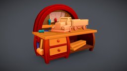 Wood Carving Bench truck, toy, woodworking, prop, carving, lowpoly, gameasset, wood, stylized