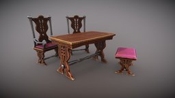 Table Set stool, set, tools, chairs, furniture, table, props, seats, dining, unity, unity3d, home, interior